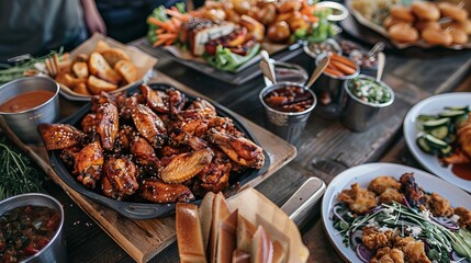 Vibrant Football Game Party: Beer, Wings, Chicken, and More! Capturing the Festive Spread on Instagram