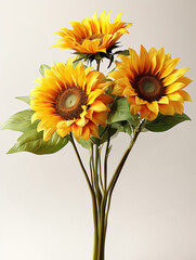 Naklejka premium bouquet of sunflowers. Sunflower arrangement isolated on white background.Two sunflowers in bouquet isolated on white background.Flowers yellow, Three Sunflower isolated on a white background.