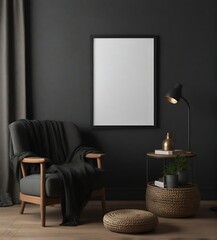 Mockup poster frame in minimalist modern interior background, 3d render
