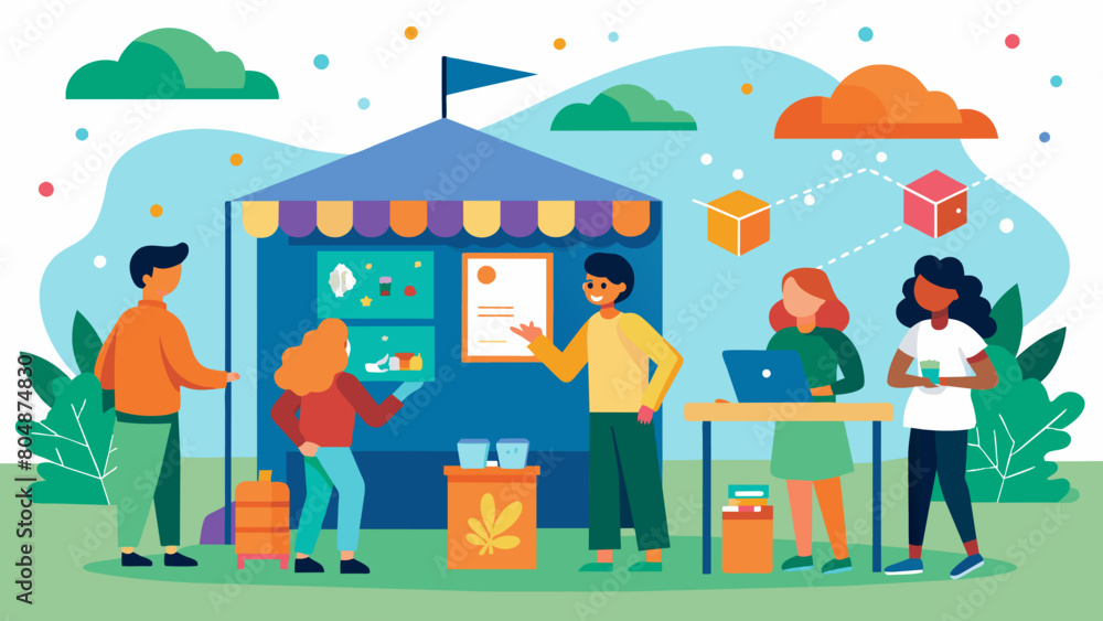 Poster an informational booth at a local festival with interactive displays and games teaching about the hi