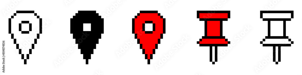 Poster pixel art location point, map pin, for navigate or direction icon symbol ui and ux design, glyphs an