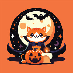 Halloween orange cat with pumpkin