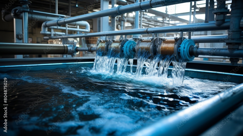 Wall mural close-up of a filter press in operation at a wastewater treatment plant,