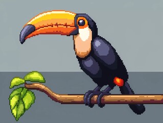 Naklejka premium 8-bit pixel cute toucan, pixel art vector illustration.