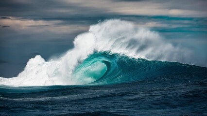 Naklejka premium Strong ocean wave in the middle of ocean.