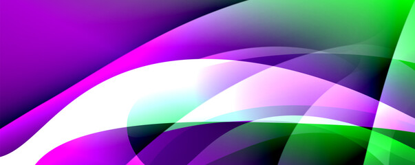 A vibrant abstract background featuring colorfulness of purple, green, and white waves. The liquid pattern includes shades of violet, magenta, and electric blue, resembling a terrestrial plant