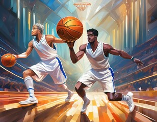 Naklejka premium basketball game players with ball