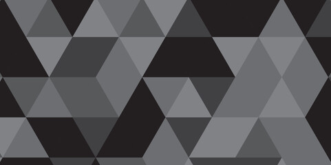 Abstract geometric black and gray background seamless mosaic and low polygon triangle texture wallpaper. Triangle shape retro wall grid pattern geometric ornament tile vector square element.