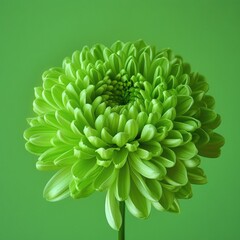 Beautiful green chrysanthemum flower isolated on green background. - obrazy, fototapety, plakaty