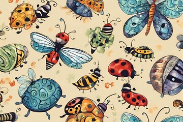 Cute and Colourful summer seamless pattern Vacation Moment with hand drawn Seashells, beach life elements  illustration,Design for fashion (4)