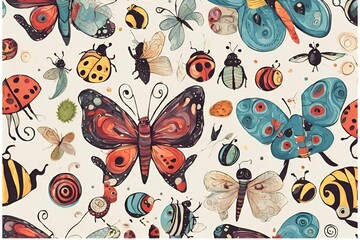 Cute and Colourful summer seamless pattern Vacation Moment with hand drawn Seashells, beach life elements  illustration,Design for fashion (4)