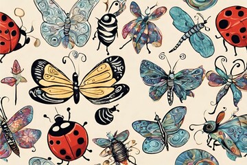 Cute and Colourful summer seamless pattern Vacation Moment with hand drawn Seashells, beach life elements  illustration,Design for fashion (4)