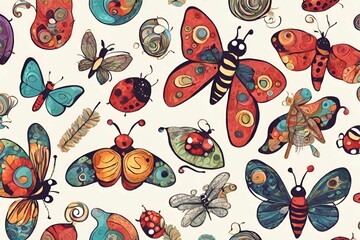 Cute and Colourful summer seamless pattern Vacation Moment with hand drawn Seashells, beach life elements  illustration,Design for fashion 