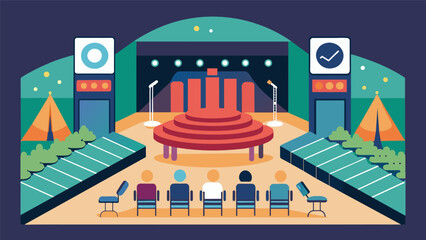 A concert venue with designated seating and sound barriers for individuals with sensory issues to comfortably attend shows.. Vector illustration