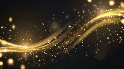 Elegant golden scene diagonal glowing with lighting effect sparkle on black background. Template premium award design. Generative Ai