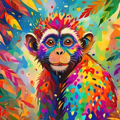 Naklejka premium a spotted monkey with colorful 