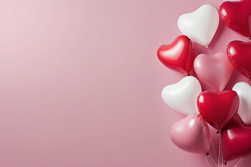Valentine's day hearts balloons in left side with copy-space background concept, big blank space. Floating Fantasy: Valentine's Day Balloon Design