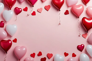 Valentine's day hearts balloons in left side with copy-space background concept, big blank space. Heart Flight: Valentine's Day Balloons
