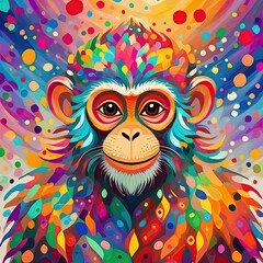 Naklejka premium a spotted monkey with colorful. monkey art water color