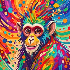 a spotted monkey with colorful. monkey art water color