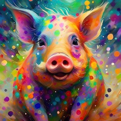 a spotted pig with colorful 