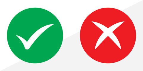 Green check mark and red cross mark in circle. Vector illustration. Isolated on white background in eps 10.