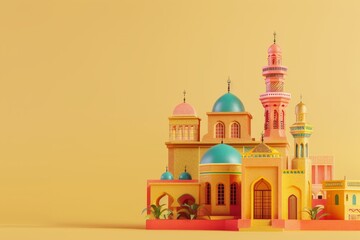 Fototapeta premium A colorful cityscape with buildings and palm trees