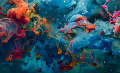 Fluid Kaleidoscope: Vibrant Paint Swirls in Water