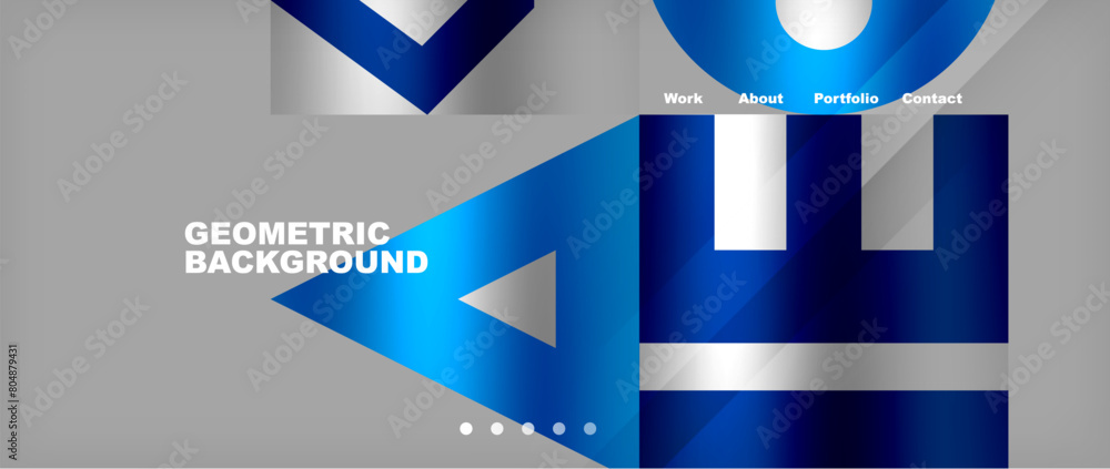 Aufkleber A geometric background featuring triangles and circles in shades of blue and silver. The pattern includes rectangles and an electric blue font on an azure and aqua material property
