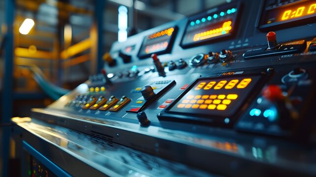 Intricate Control Panel of High Tech Wet Cleaning Machine Featuring Detailed Digital Displays Flashing Lights and Complex Technical Controls