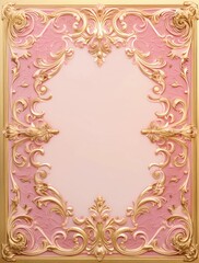 Pink and gold vintage baroque filigree frame background, 3d render