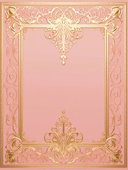 Pink and gold border frame with a decorative pattern on top, vector illustration style, light pink background