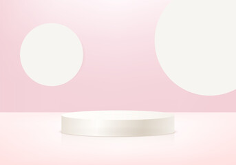 3d cream color podium and minimal pink color wall scene. Space for selling products on the website. 3d podium minimal abstract background. Vector illustration