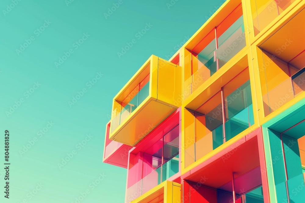 Poster a colorful building made of blocks with a colorful wall