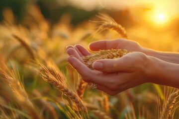 Close-up of a person holding a single grain in their cupped hands.