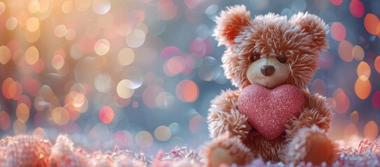 Toy bear holding pink heart