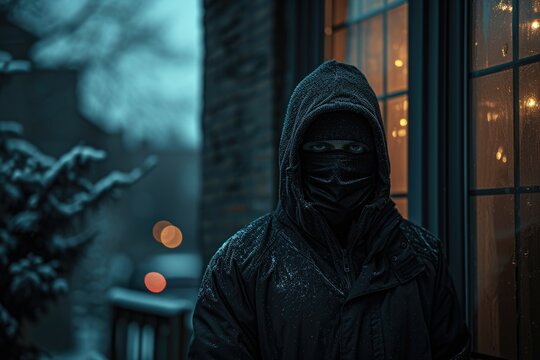 Man in black hoodie standing by window