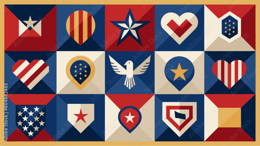 Poster each patch of the quilt represents a different aspect of their patriotic pride from the american fla