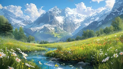 Fototapeta premium Majestic mountain landscape with streaming river