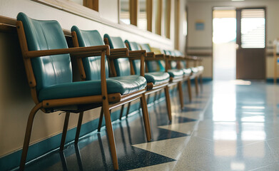 Empty chairs in a waiting area of a medical facility