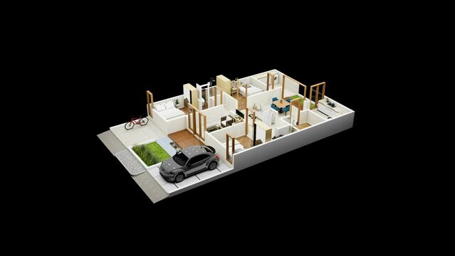 3d illustration floor plan top view minimalist house 135 square meters with 3 bedrooms