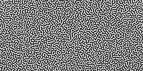 Abstract Doodles Pattern Vector Eccentric Psychedelic Grey Panoramic Background. Turing Diffusion Reaction Effect Unusual Wallpaper. Turing reaction diffusion monochrome seamless pattern with chaotic.