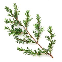 Juniper green branch, isolated on white background. Ornamental plants for landscape design. Juniper sprig isolated on white. Generative Ai