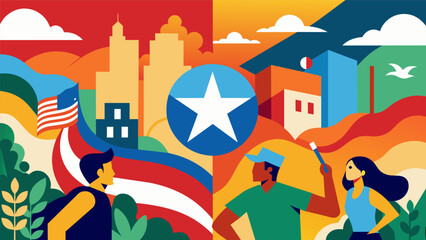 Obraz premium As the colors blended and the mural came to life neighbors took a step back to marvel at the beauty and complexity of their joint effort to honor. Vector illustration