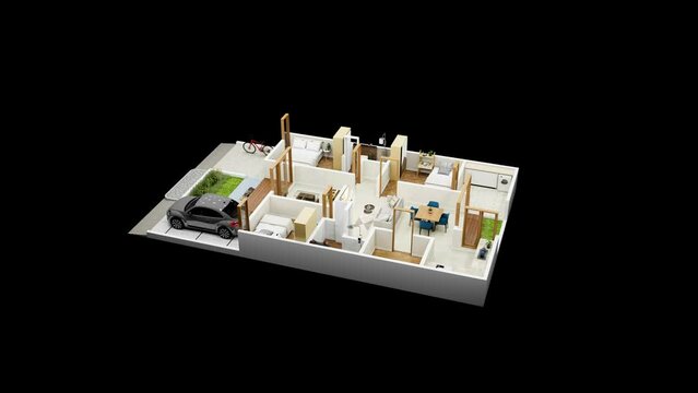3d illustration floor plan top view minimalist house 135 square meters with 3 bedrooms