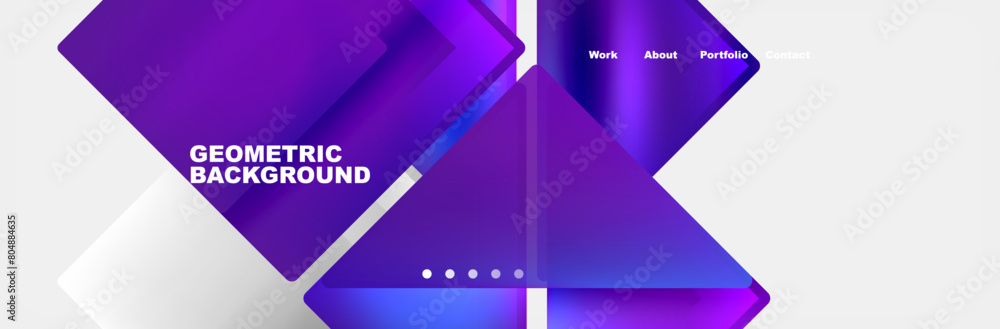 Poster a geometric background featuring purple, azure, and electric blue triangles on a white backdrop. the