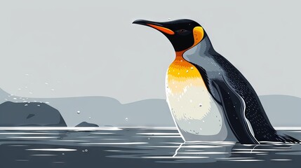 The penguin is a flightless bird with a black back and white belly, isolated on a white background. Cute clipart of the king penguin, aptenodytes patagonicus.