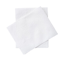 Top view of two pieces of folded tissue paper or napkin paper in stack isolated on white background with clipping path