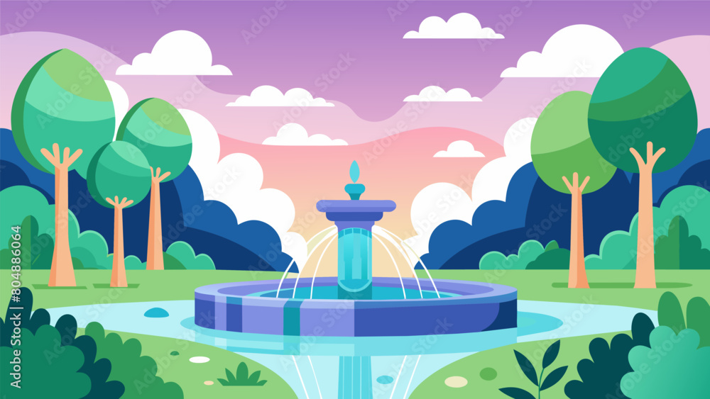 Poster a garden with gentle streams and fountains offering a calming soundtrack of trickling water and a co