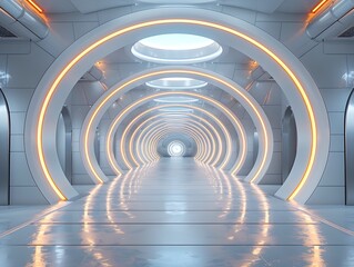 Futuristic Architectural Tunnel with Abstract Neon Lighting and Minimalist Design